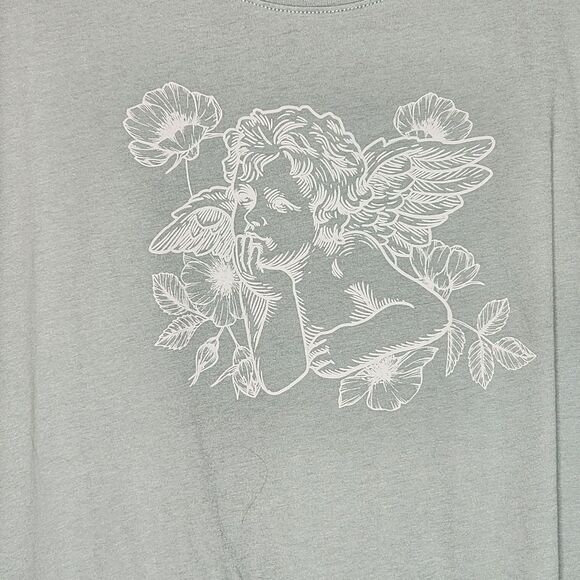 2X 18W 20W Green Angel Floral Cherub Relaxed Fit Cotton Crew Tee 90s Soft Plus - Picture 3 of 7
